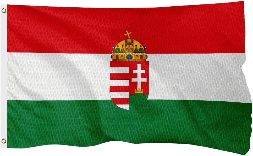 Hungary Coat of Arms Flag for Outside, 400D Heavy Duty Polyester, Double-Sided Printing, Quadruple Stitched Fly Hem, Fade Resistant, 2 Brass Grommets