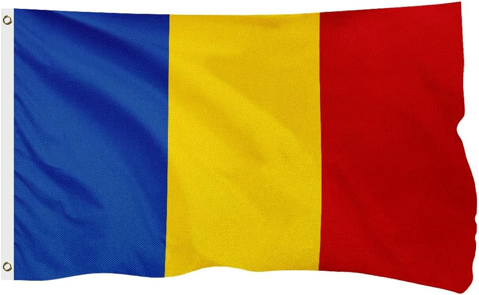 Romania Romanian Flag for Outside, 400D Heavy Duty Polyester, Double-Sided Printing, Quadruple Stitched Fly Hem, Fade Resistant, 2 Brass Grommets