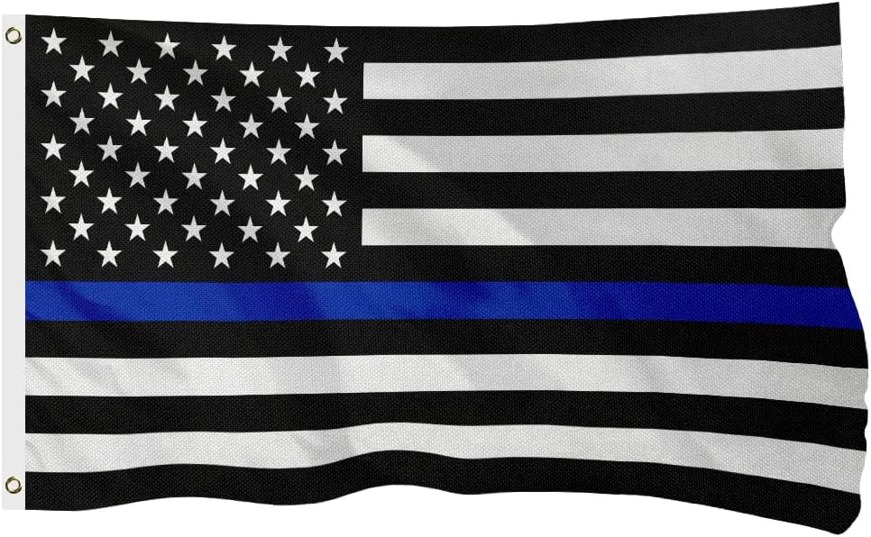 Thin Blue Line Flag for Outside, 400D Heavy Duty Polyester, Double-Sided Printing, Quadruple Stitched Fly Hem, Fade Resistant, 2 Brass Grommets