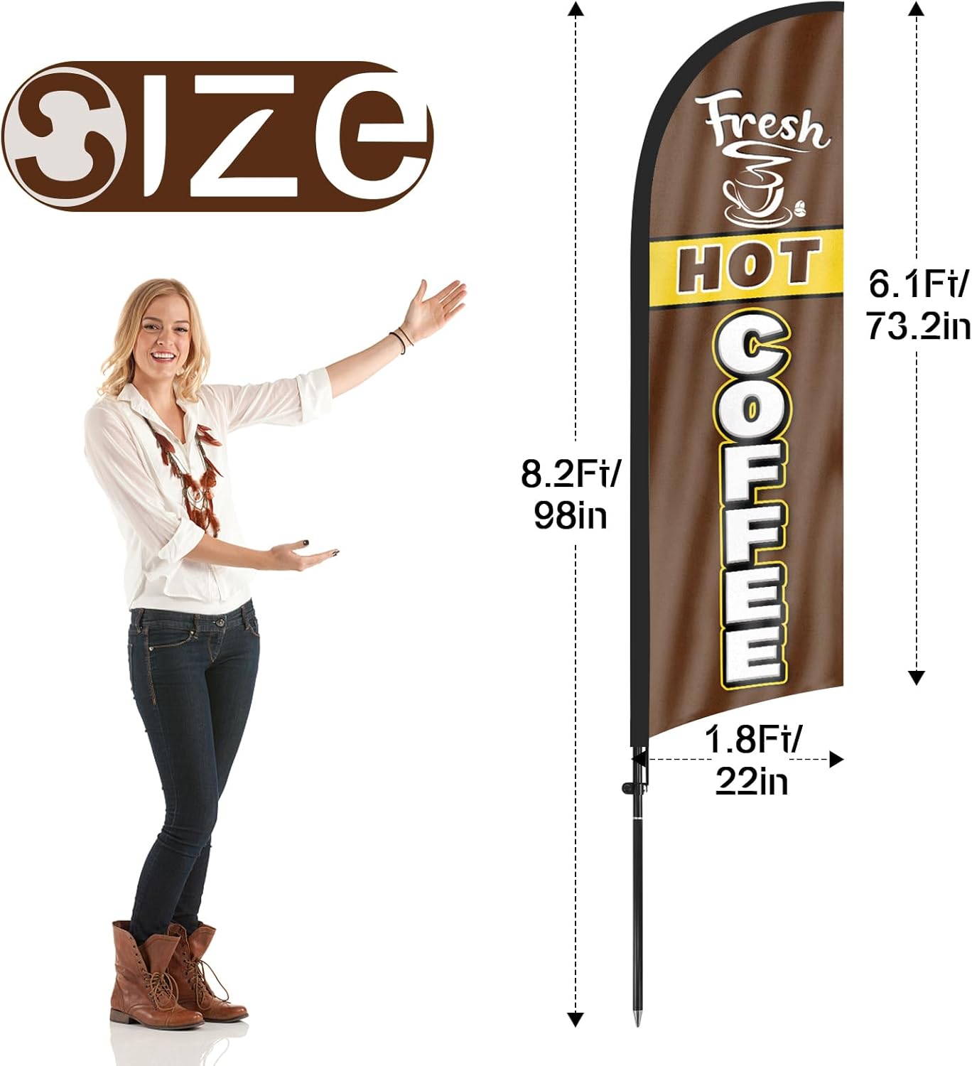 8ft Fresh Hot Coffee Feather Flag with Pole and Stake