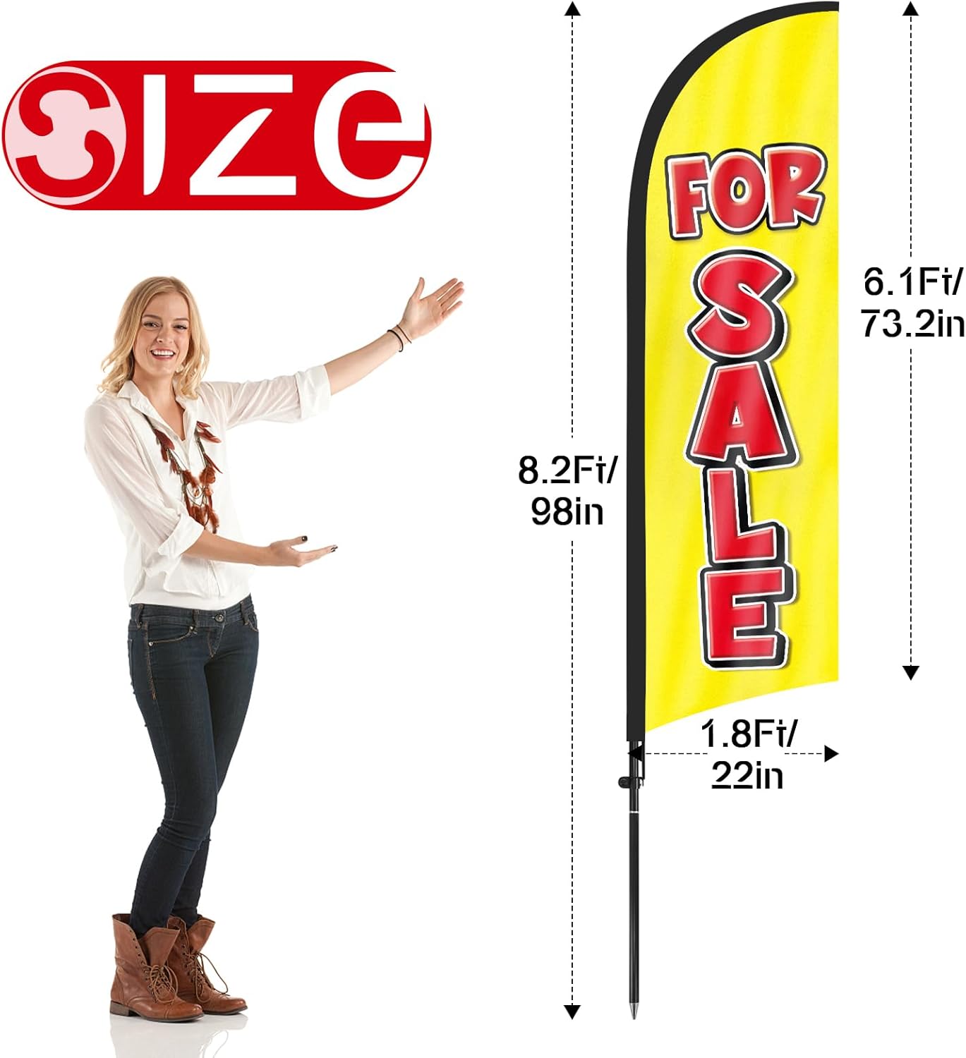 8FT For Sale Yellow Feather Flags with Pole and Ground Stake