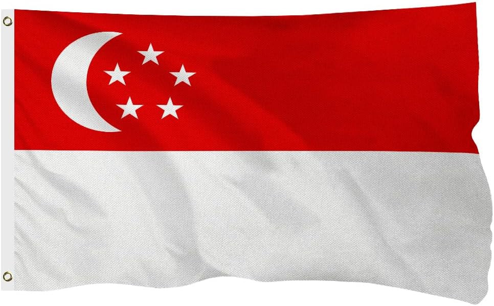 Singapore Singaporean Flag for Outside, 400D Heavy Duty Polyester, Double-Sided Printing, Quadruple Stitched Fly Hem, Fade Resistant, 2 Brass Grommets