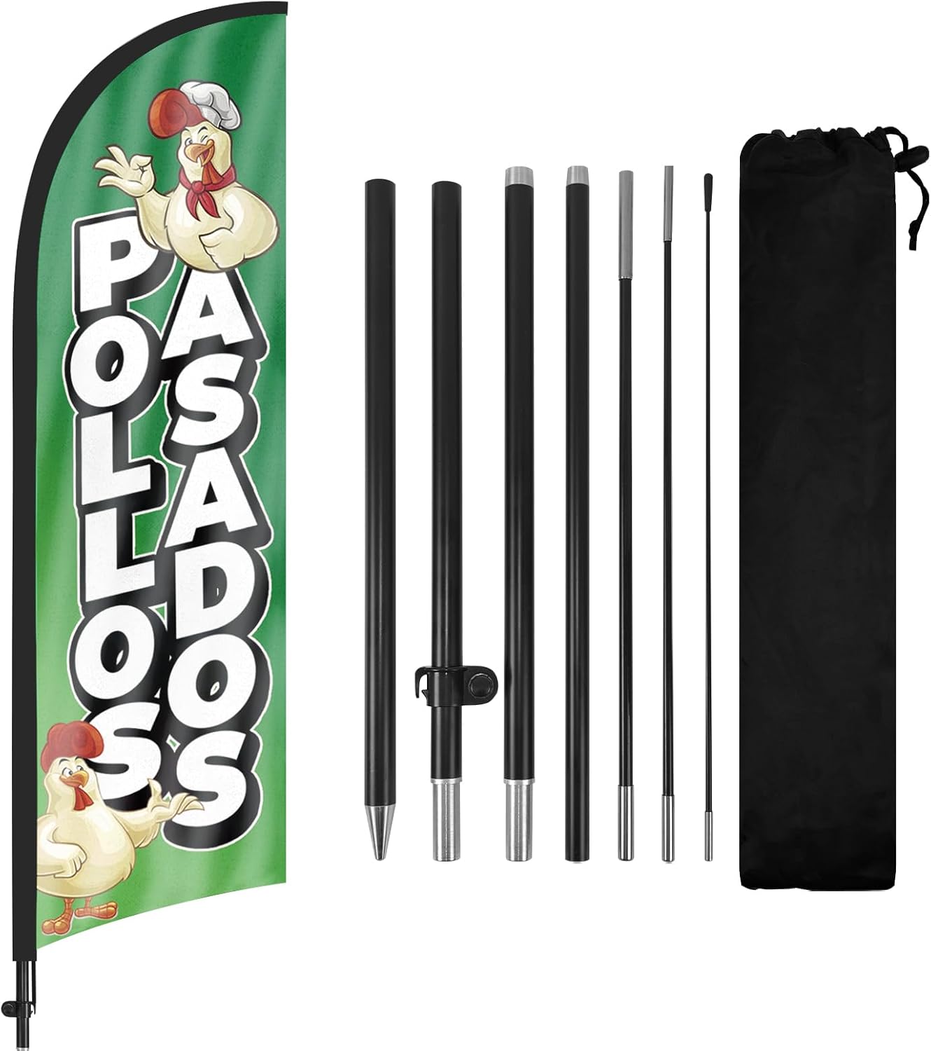8ft Pollos Asados Feather Flag with Pole and Stake