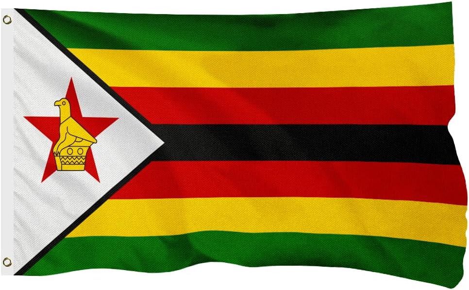 Zimbabwe Zimbabwean Flag for Outside, 400D Heavy Duty Polyester, Double-Sided Printing, Quadruple Stitched Fly Hem, Fade Resistant, 2 Brass Grommets