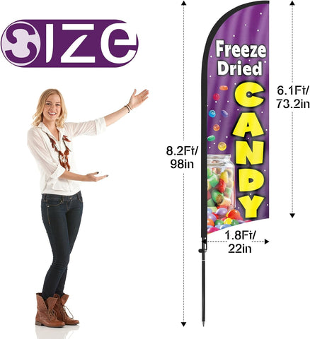 Freeze Dried Candy Banner - 8ft Freeze Dried Candy Feather Flag with Pole and Stake