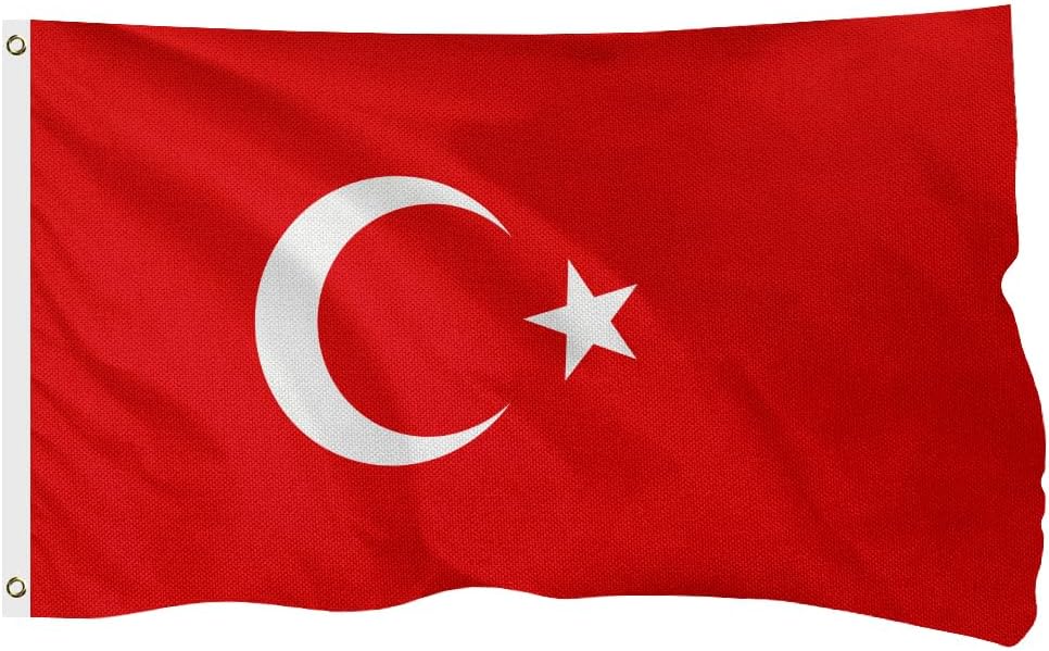 Turkey Turkish Flag for Outside, 400D Heavy Duty Polyester, Double-Sided Printing, Quadruple Stitched Fly Hem, Fade Resistant, 2 Brass Grommets