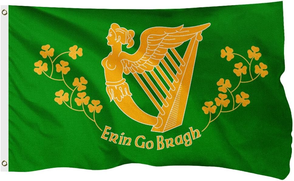Erin Go Bragh Flag for Outside, 400D Heavy Duty Polyester, Double-Sided Printing, Quadruple Stitched Fly Hem, Fade Resistant, 2 Brass Grommets
