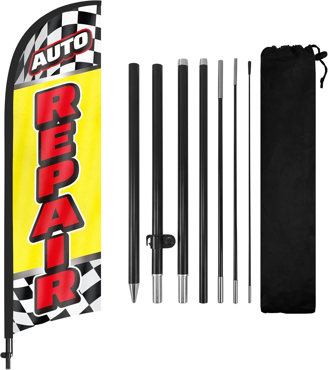 8ft Auto Repair Yellow Feather Flag Pole Kit