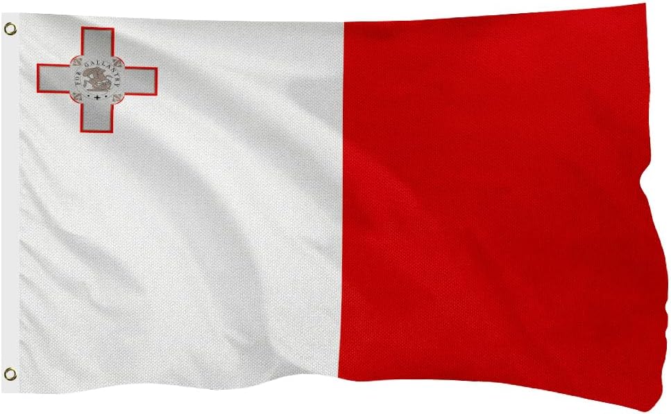 Malta Maltese Flag for Outside, 400D Heavy Duty Polyester, Double-Sided Printing, Quadruple Stitched Fly Hem, Fade Resistant, 2 Brass Grommets