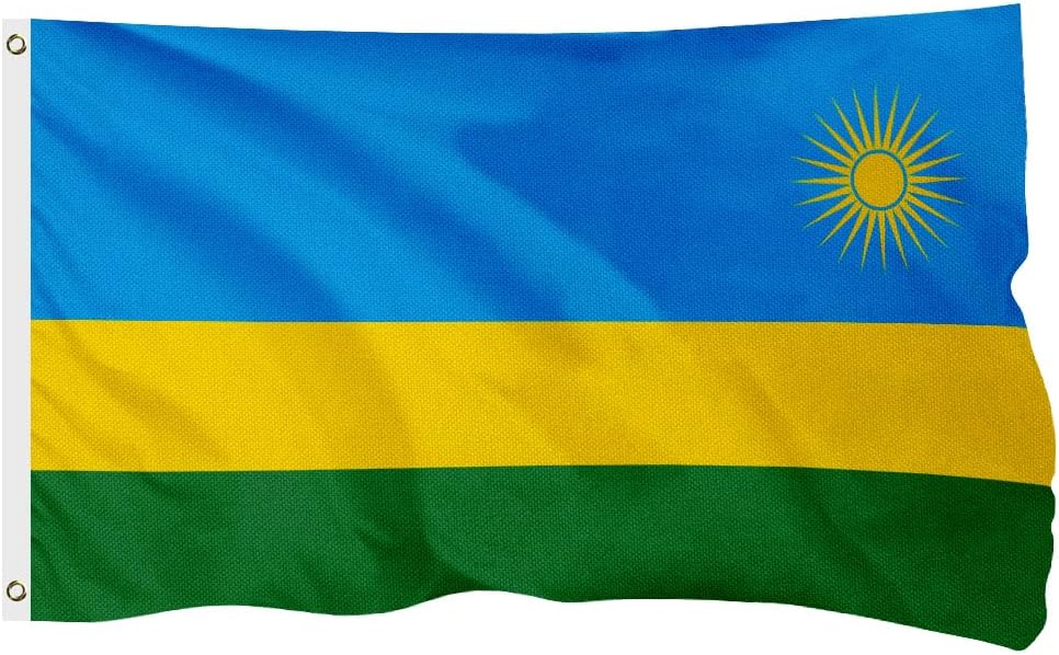 Rwanda Rwandan Flag for Outside, 400D Heavy Duty Polyester, Double-Sided Printing, Quadruple Stitched Fly Hem, Fade Resistant, 2 Brass Grommets
