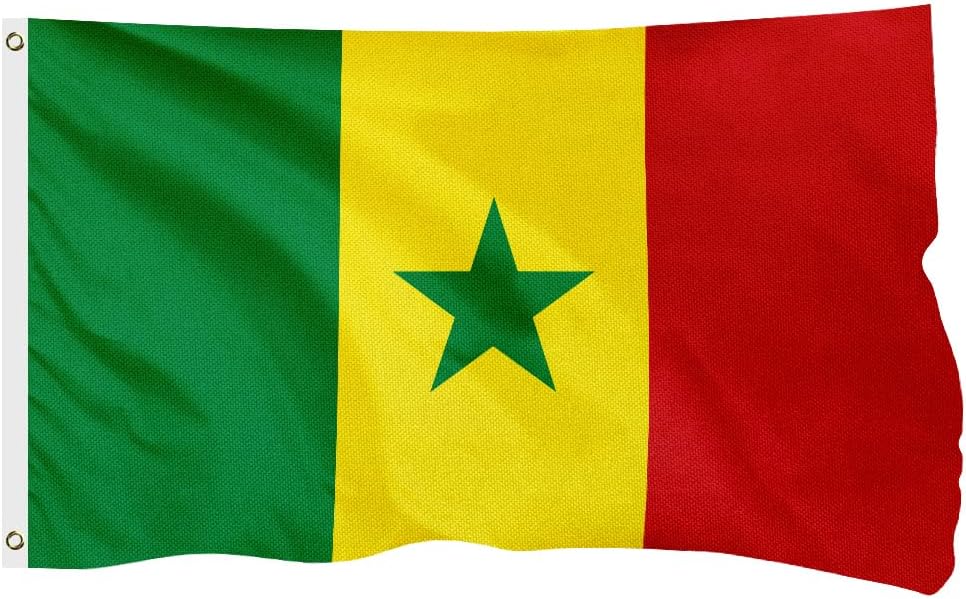 Senegal Senegalese Flag for Outside, 400D Heavy Duty Polyester, Double-Sided Printing, Quadruple Stitched Fly Hem, Fade Resistant, 2 Brass Grommets