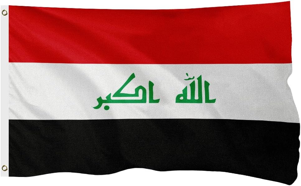 Iraq Iraqi Flag for Outside, 400D Heavy Duty Polyester, Double-Sided Printing, Quadruple Stitched Fly Hem, Fade Resistant, 2 Brass Grommets