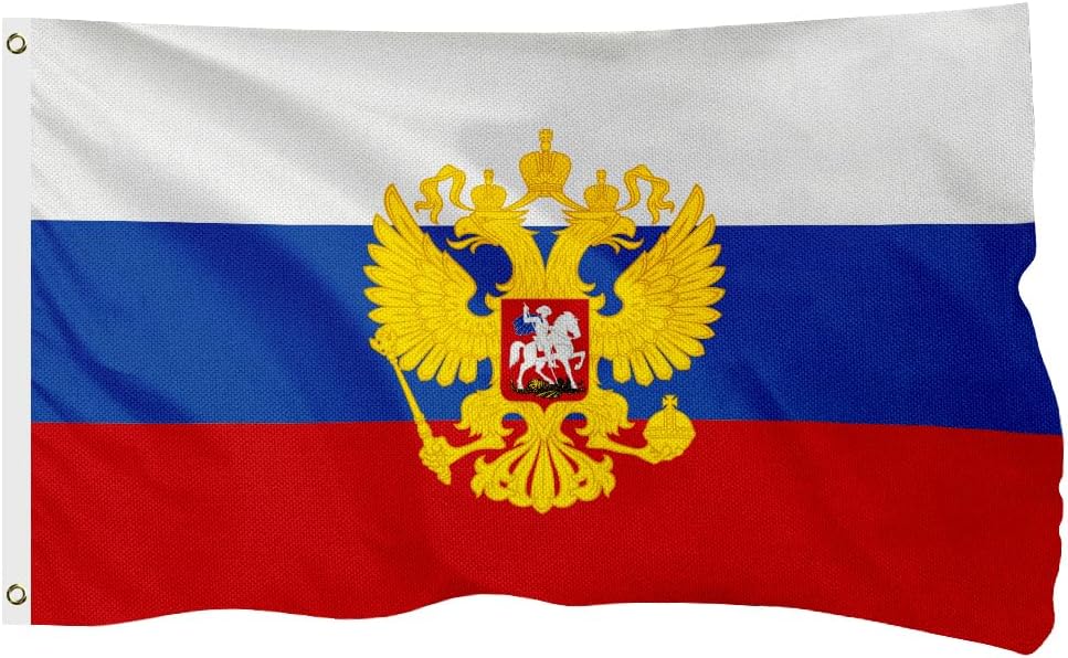 Russia Russian Ensign Flag for Outside, 400D Heavy Duty Polyester, Double-Sided Printing, Quadruple Stitched Fly Hem, Fade Resistant, 2 Brass Grommets