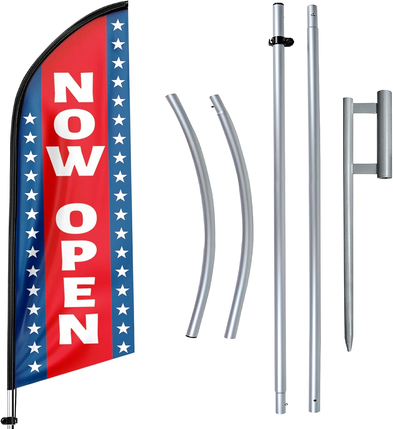 Now Open Flags-11Ft Now Open Flag with Pole and Ground Stake – FSFlag