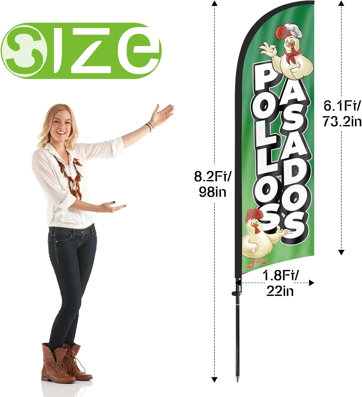 8ft Pollos Asados Feather Flag with Pole and Stake