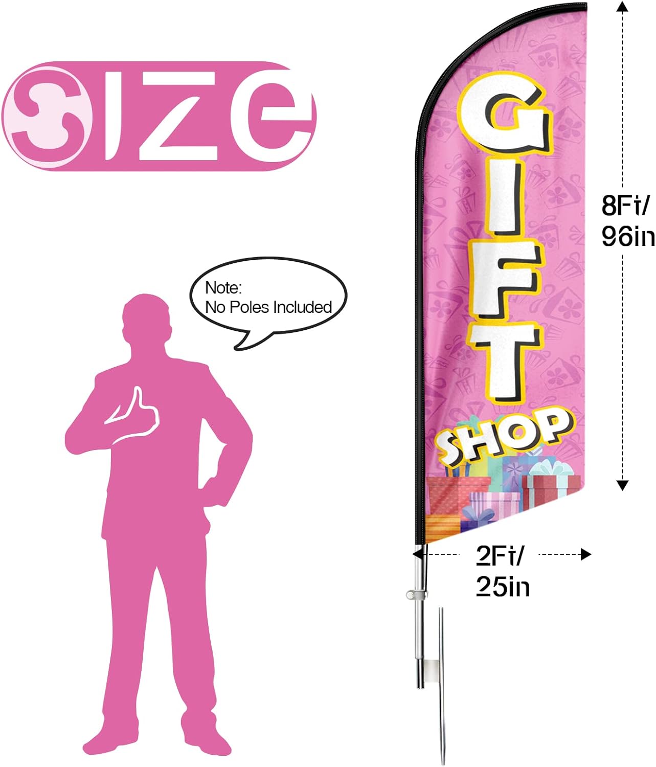 Gift Shop Sign-8Ft Pink Gift Shop Feather Flag for Gift Shop Business（Flagpole Not Included）