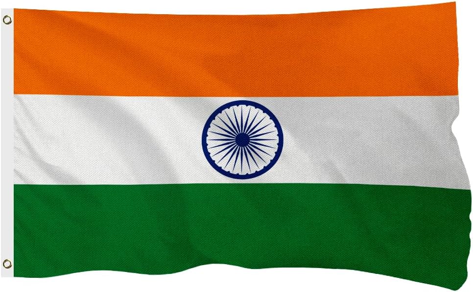 India Indian Flag for Outside, 400D Heavy Duty Polyester, Double-Sided Printing, Quadruple Stitched Fly Hem, Fade Resistant, 2 Brass Grommets