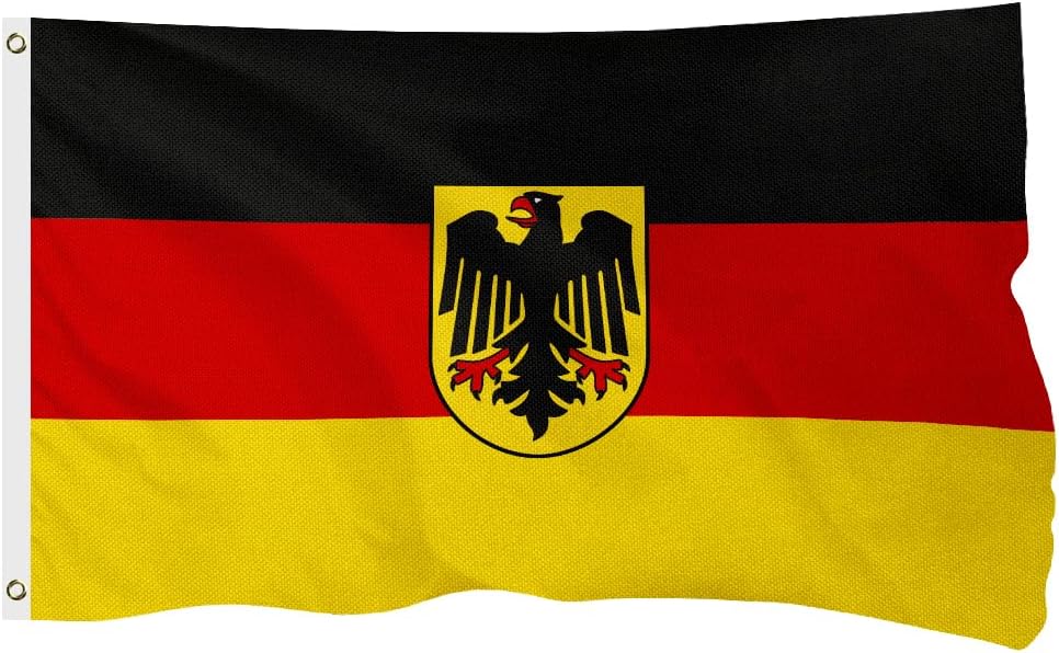 Germany German Ensign Flag for Outside, 400D Heavy Duty Polyester, Double-Sided Printing, Quadruple Stitched Fly Hem, Fade Resistant, 2 Brass Grommets