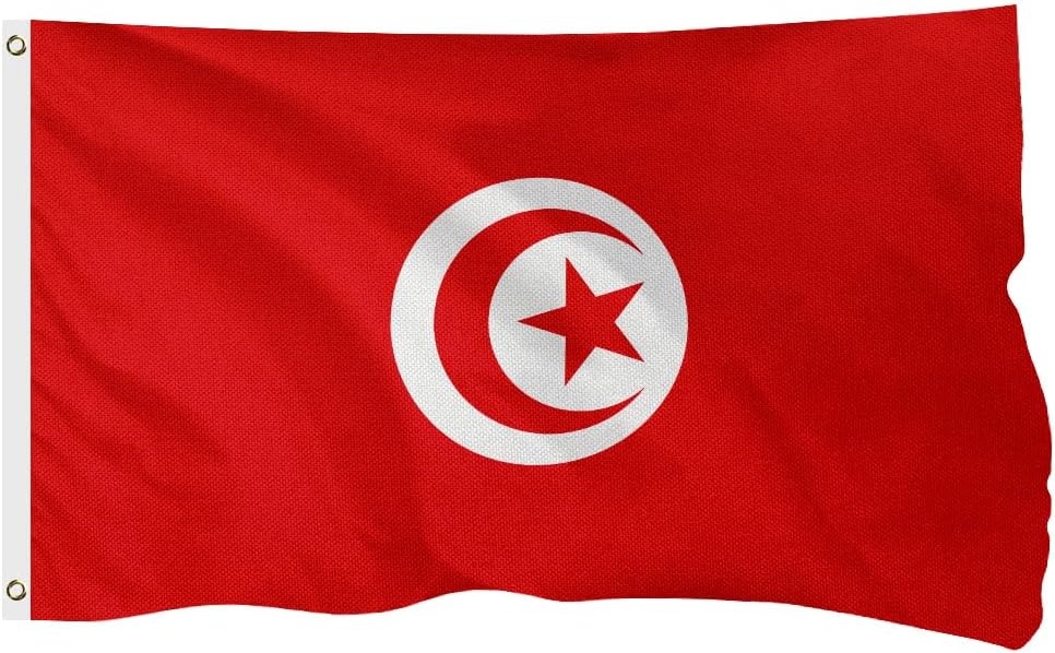 Tunisia Tunisian Flag for Outside, 400D Heavy Duty Polyester, Double-Sided Printing, Quadruple Stitched Fly Hem, Fade Resistant, 2 Brass Grommets