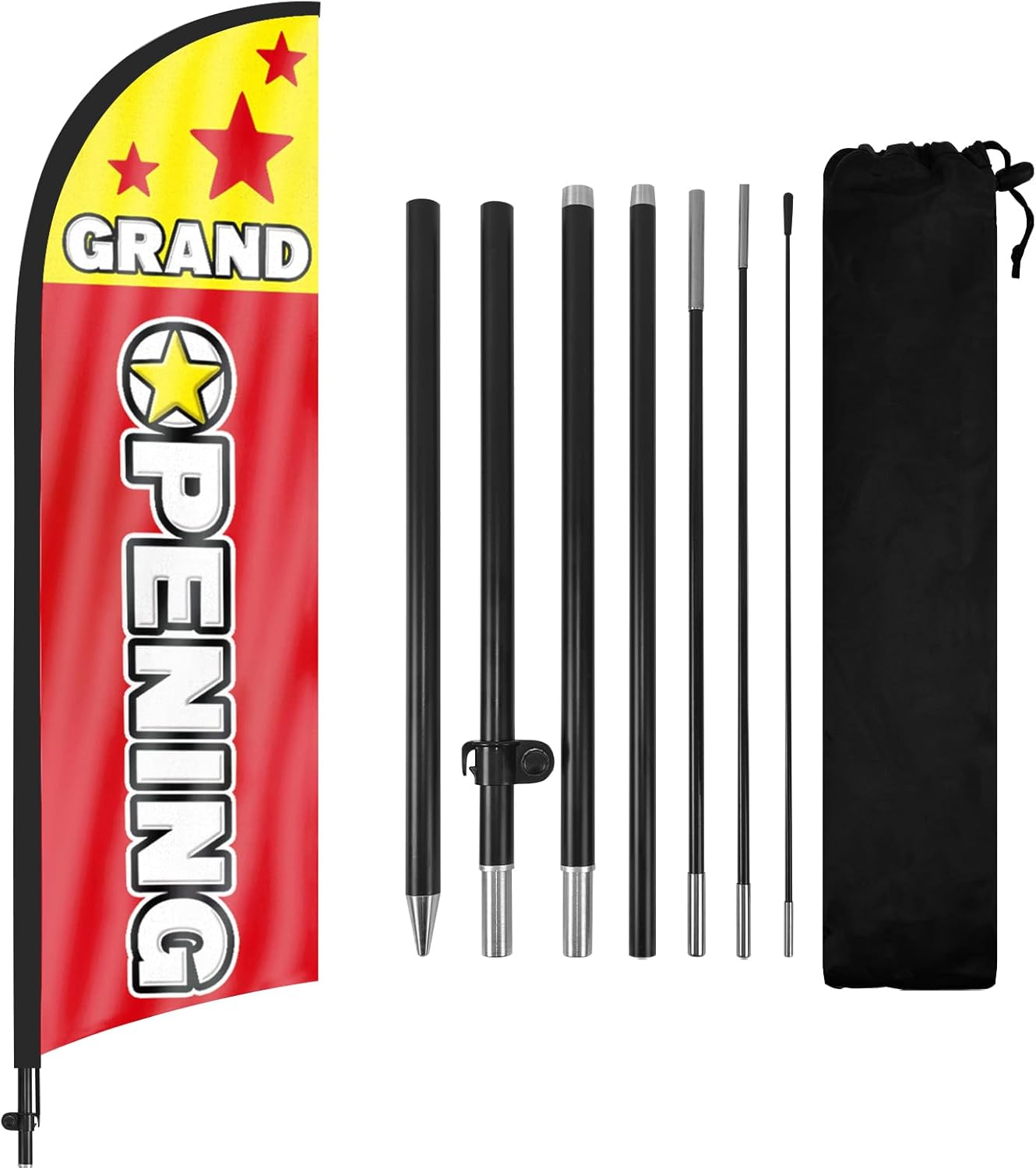 8Ft Grand Opening Red Feather Flag with Pole and Ground Stake