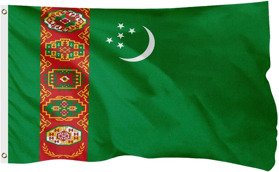 Turkmenistan Turkmenistani Flag for Outside, 400D Heavy Duty Polyester, Double-Sided Printing, Quadruple Stitched Fly Hem, Fade Resistant, 2 Brass Grommets