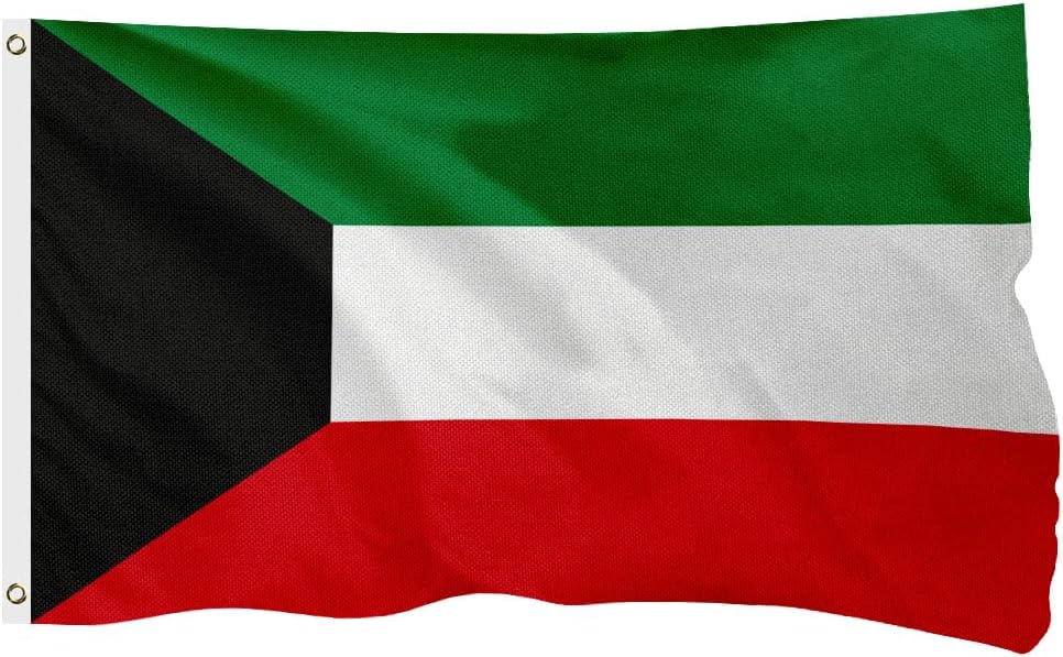 Kuwait Kuwaiti Flag for Outside, 400D Heavy Duty Polyester, Double-Sided Printing, Quadruple Stitched Fly Hem, Fade Resistant, 2 Brass Grommets