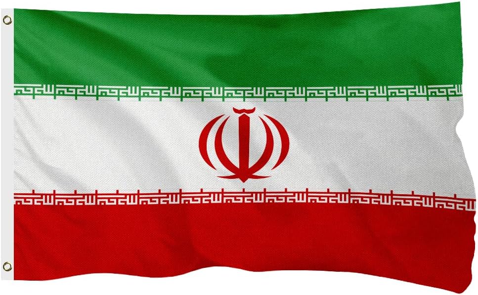 Iran Iranian Flag for Outside, 400D Heavy Duty Polyester, Double-Sided Printing, Quadruple Stitched Fly Hem, Fade Resistant, 2 Brass Grommets