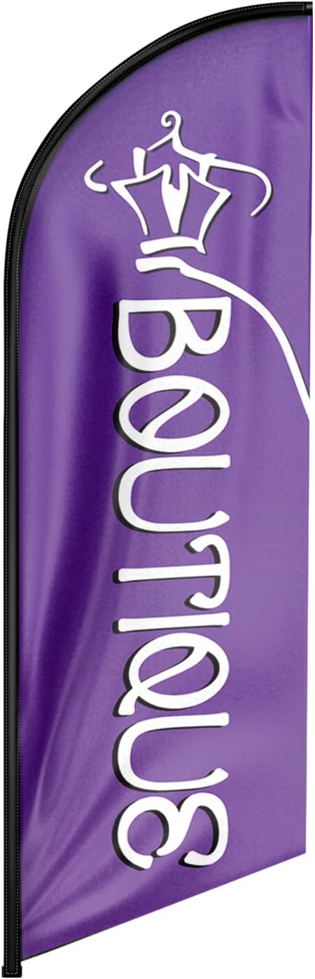 Boutique Feather Flag: Advertising Banner for Boutique Business (8ft, Purple)