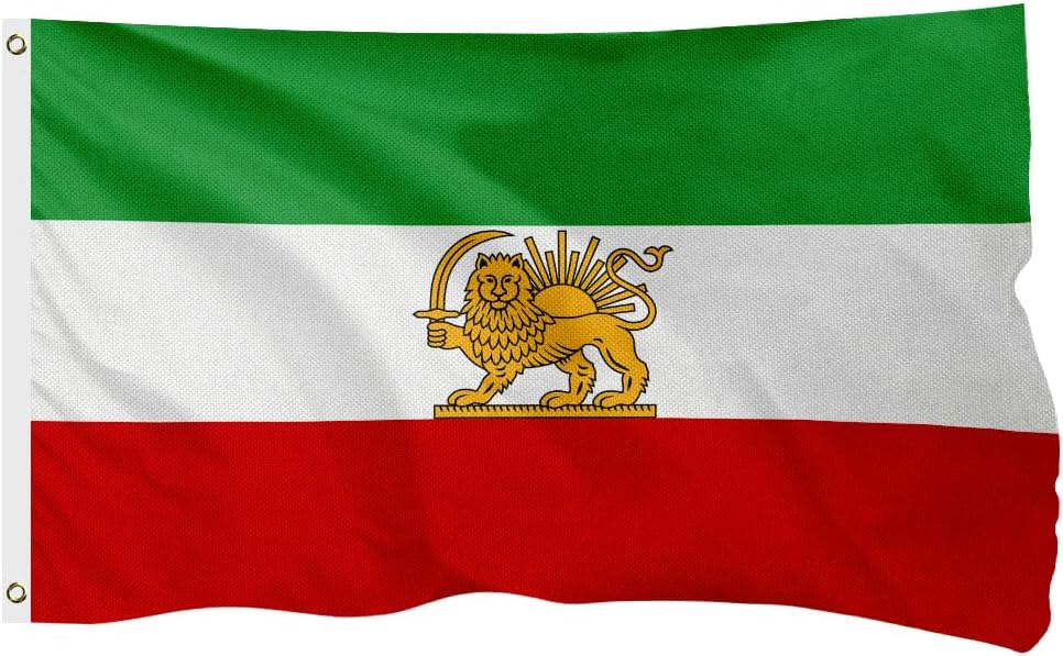 Iran Lion Iranian Lion Flag for Outside, 400D Heavy Duty Polyester, Double-Sided Printing, Quadruple Stitched Fly Hem, Fade Resistant, 2 Brass Grommets