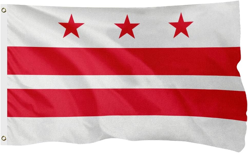 Washington DC City Flag for Outside, 400D Heavy Duty Polyester, Double-Sided Printing, Quadruple Stitched Fly Hem, Fade Resistant, 2 Brass Grommets