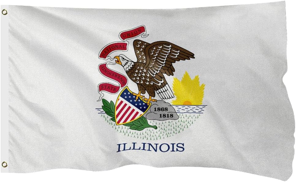 Illinois State Flag for Outside, 400D Heavy Duty Polyester, Double-Sided Printing, Quadruple Stitched Fly Hem, Fade Resistant, 2 Brass Grommets