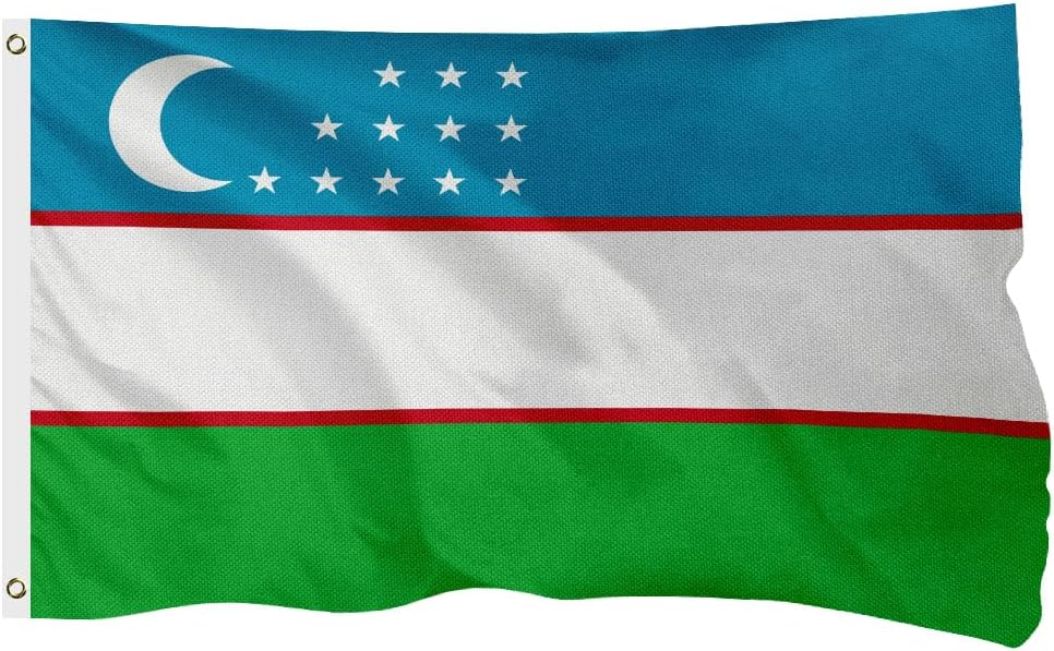 Uzbekistan Uzbekistani Flag for Outside, 400D Heavy Duty Polyester, Double-Sided Printing, Quadruple Stitched Fly Hem, Fade Resistant, 2 Brass Grommets