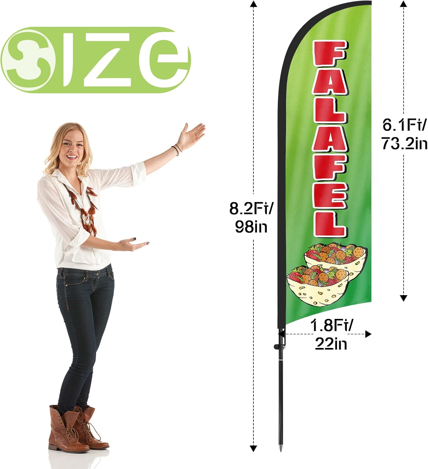 8Ft Falafel Feather Flags with Pole and Ground Stake