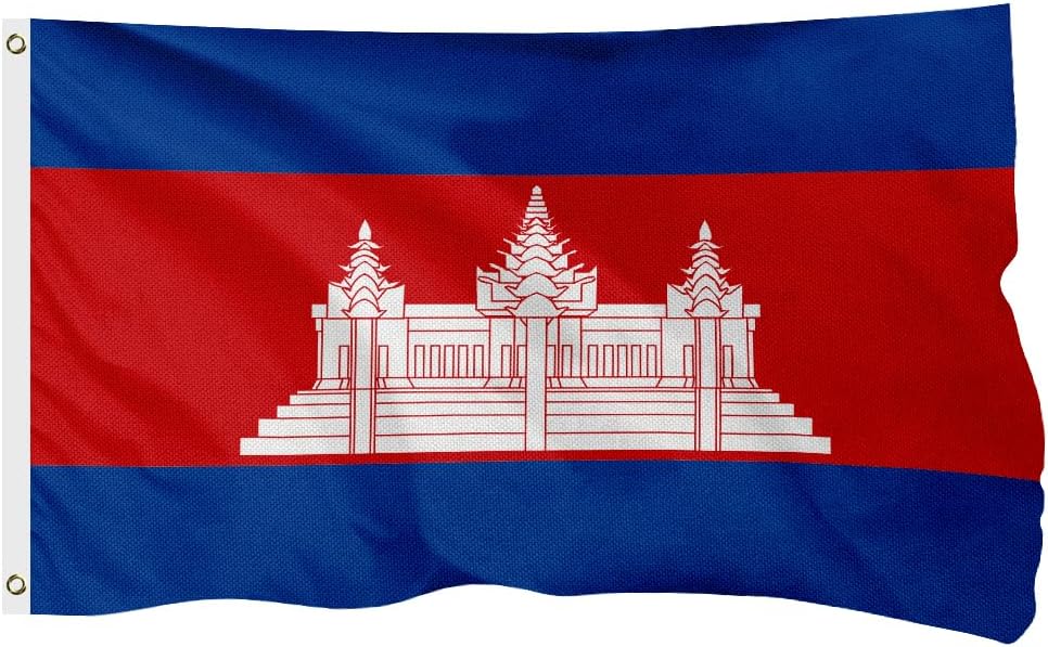 Cambodia Cambodian Flag for Outside, 400D Heavy Duty Polyester, Double-Sided Printing, Quadruple Stitched Fly Hem, Fade Resistant, 2 Brass Grommets