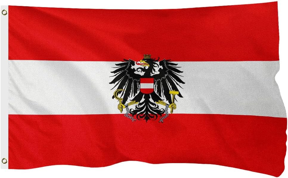 Austria Austrian Coat of Arms Flag for Outside, 400D Heavy Duty Polyester, Double-Sided Printing, Quadruple Stitched Fly Hem, Fade Resistant, 2 Brass Grommets