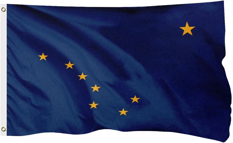 Alaska State Flag for Outside, 400D Heavy Duty Polyester, Double-Sided Printing, Quadruple Stitched Fly Hem, Fade Resistant, 2 Brass Grommets