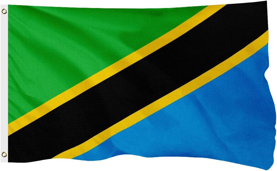 Tanzania Tanzanian Flag for Outside, 400D Heavy Duty Polyester, Double-Sided Printing, Quadruple Stitched Fly Hem, Fade Resistant, 2 Brass Grommets