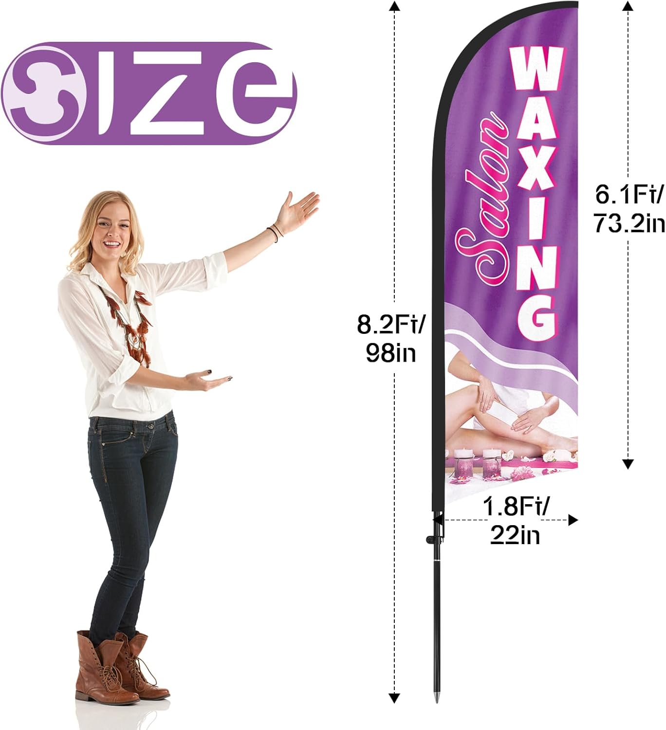 8ft Waxing Salon Feather Flag with Pole and Stake