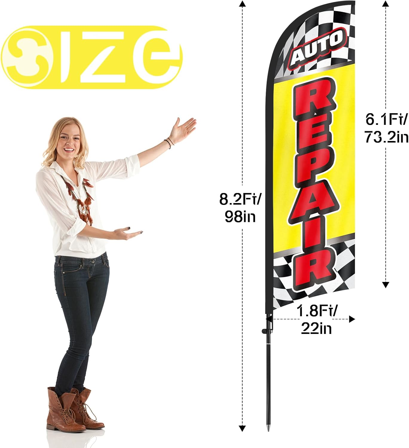 8ft Auto Repair Yellow Feather Flag Pole Kit
