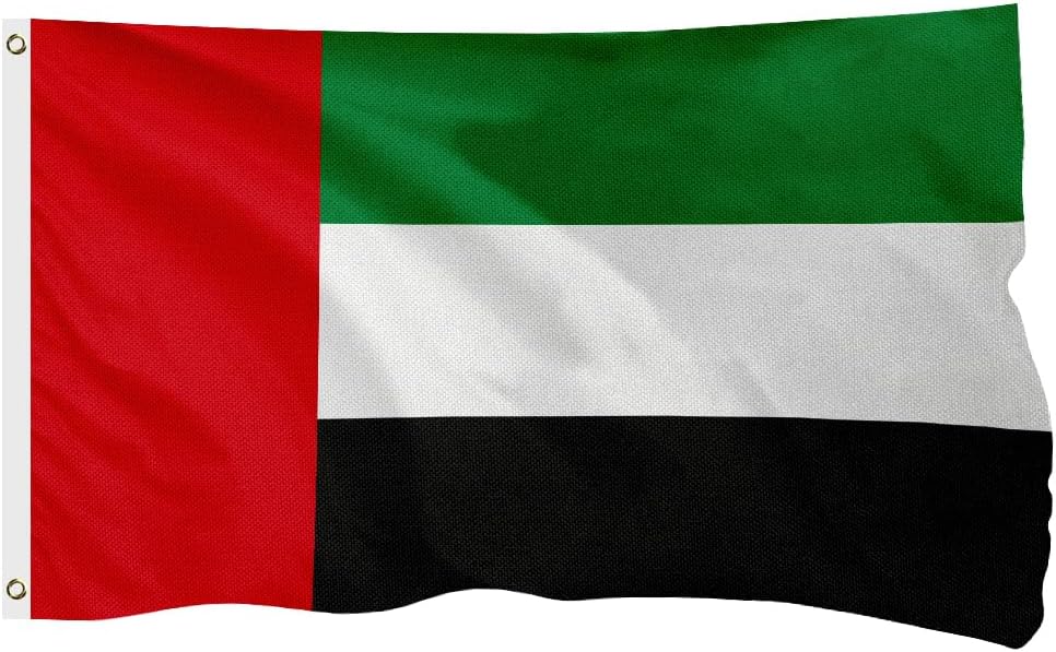 United Arab Emirates Emirati Flag for Outside, 400D Heavy Duty Polyester, Double-Sided Printing, Quadruple Stitched Fly Hem, Fade Resistant, 2 Brass Grommets