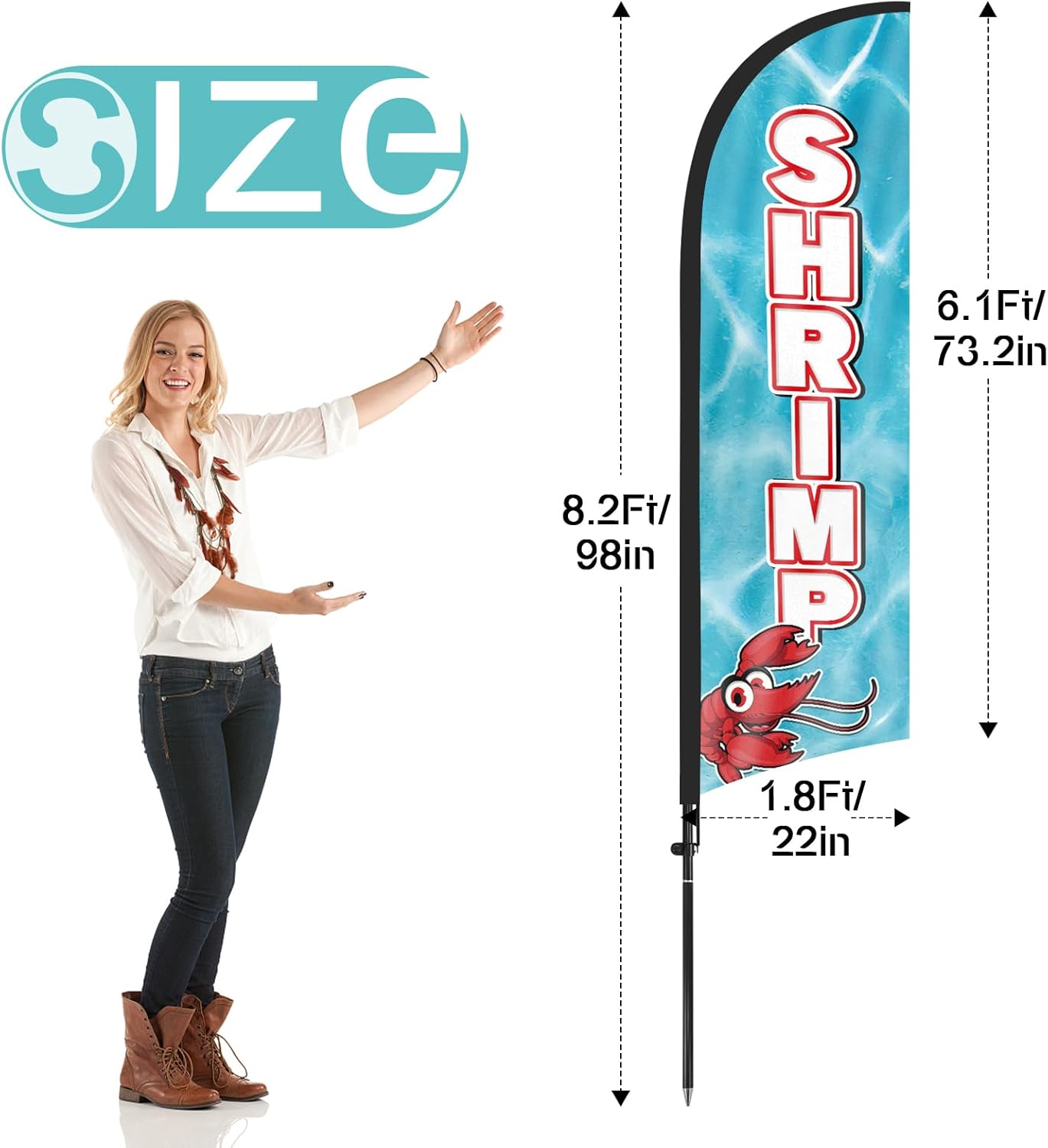 8ft Shrimp Feather Flag with Pole and Stake