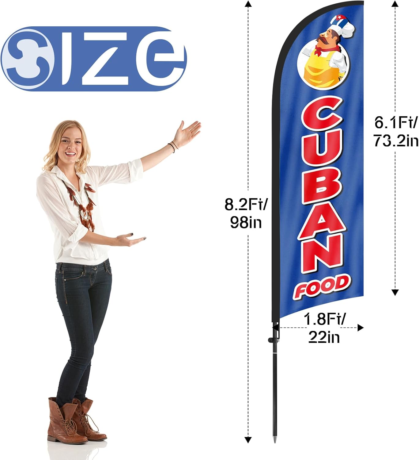 8ft Cuban Food Feather Flag Kit-Advertising Banner with Pole and Stake