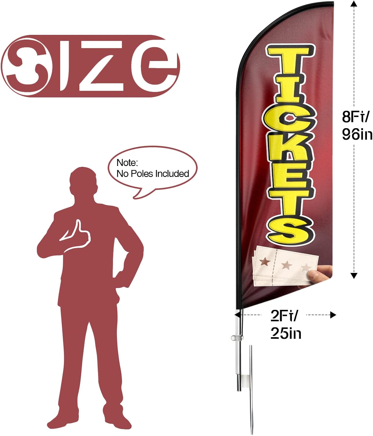 Tickets Feather Flag: Advertising Banner for Tickets Business (8ft Flagpole Not Included)
