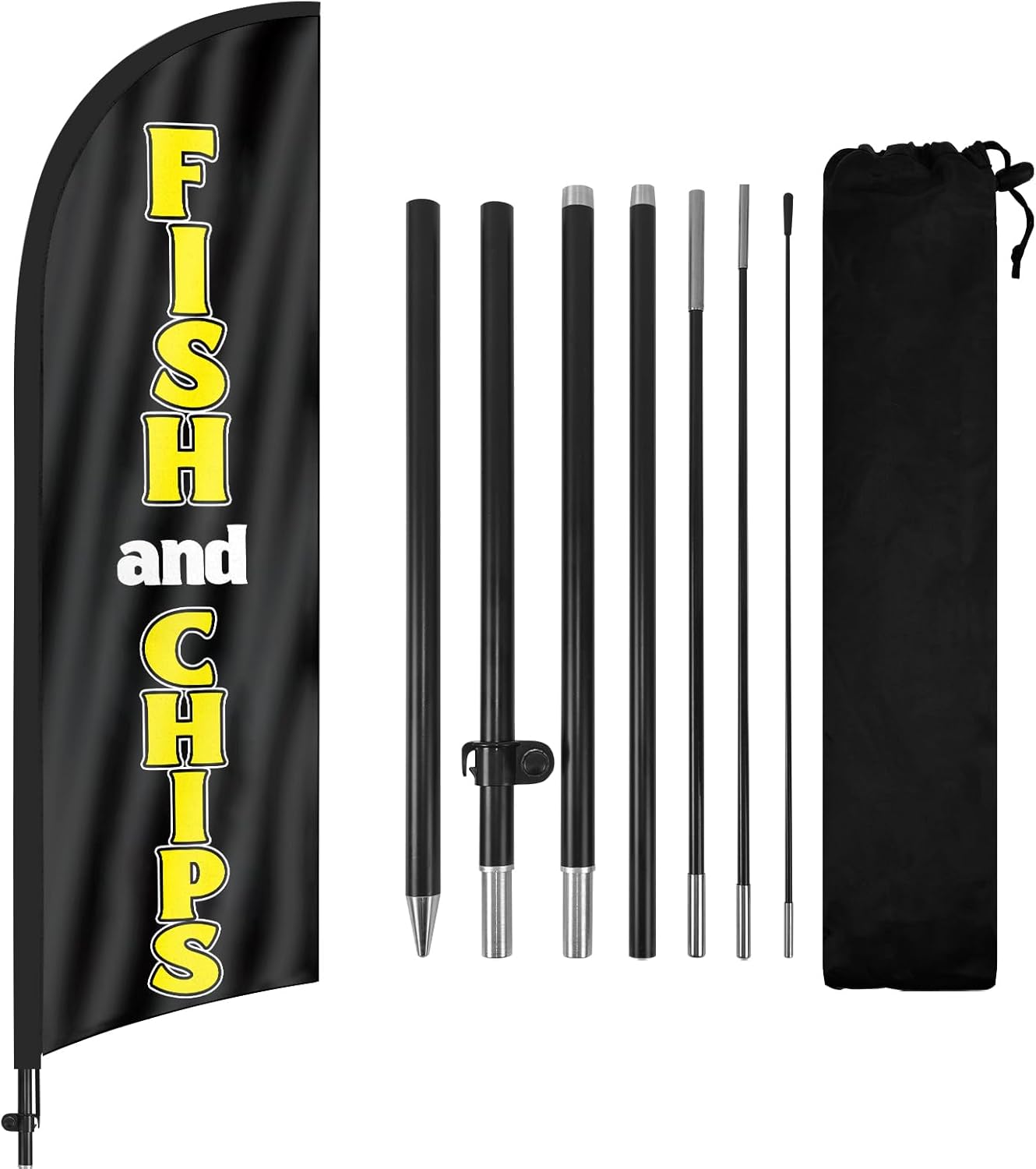 Fish and Chips Sign Flag Kit-8ft Fish and Chips Feather with Pole and ...