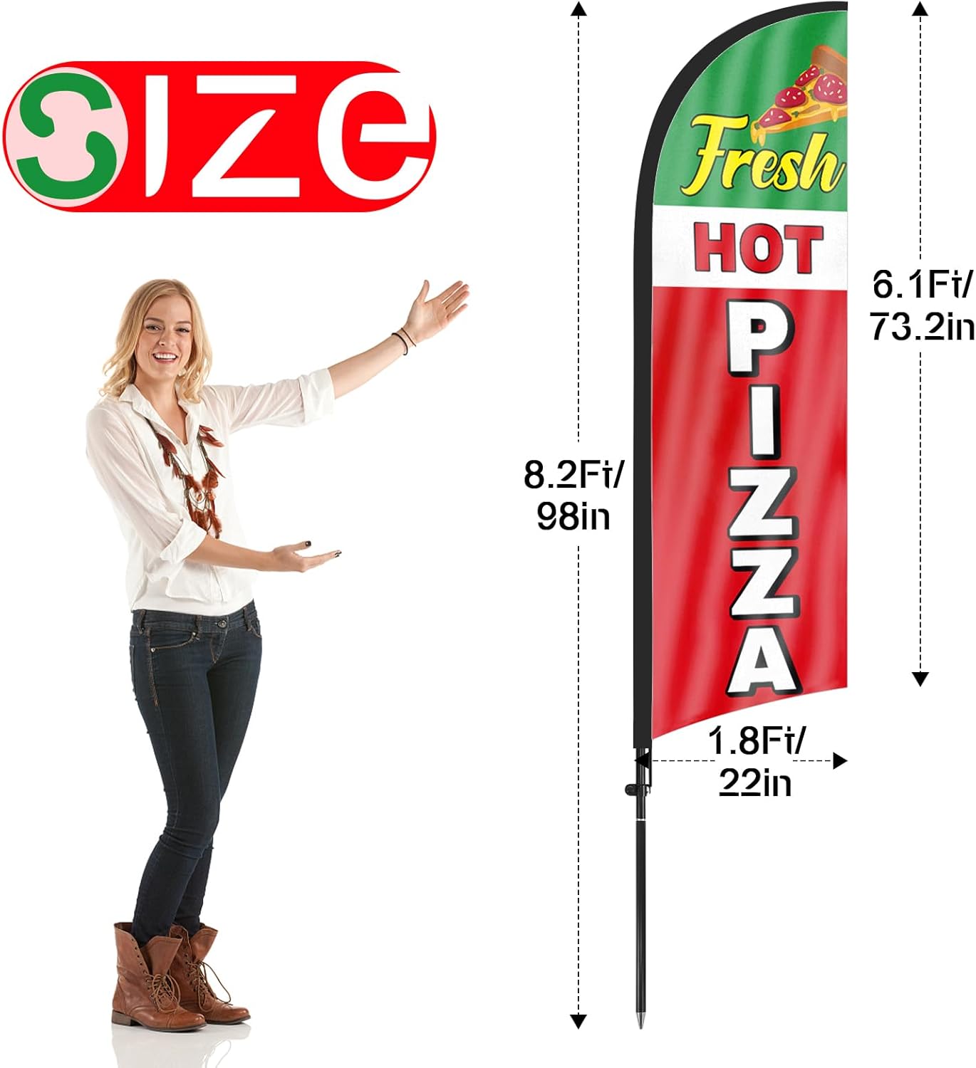 Pizza Sign Flag Kit-8ft Pizza Feather Flag Kit with Pole and Stake