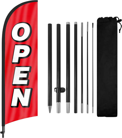 FSFLAG 8ft Open Feather Flag Pole Kit - open flag with  pole and stake