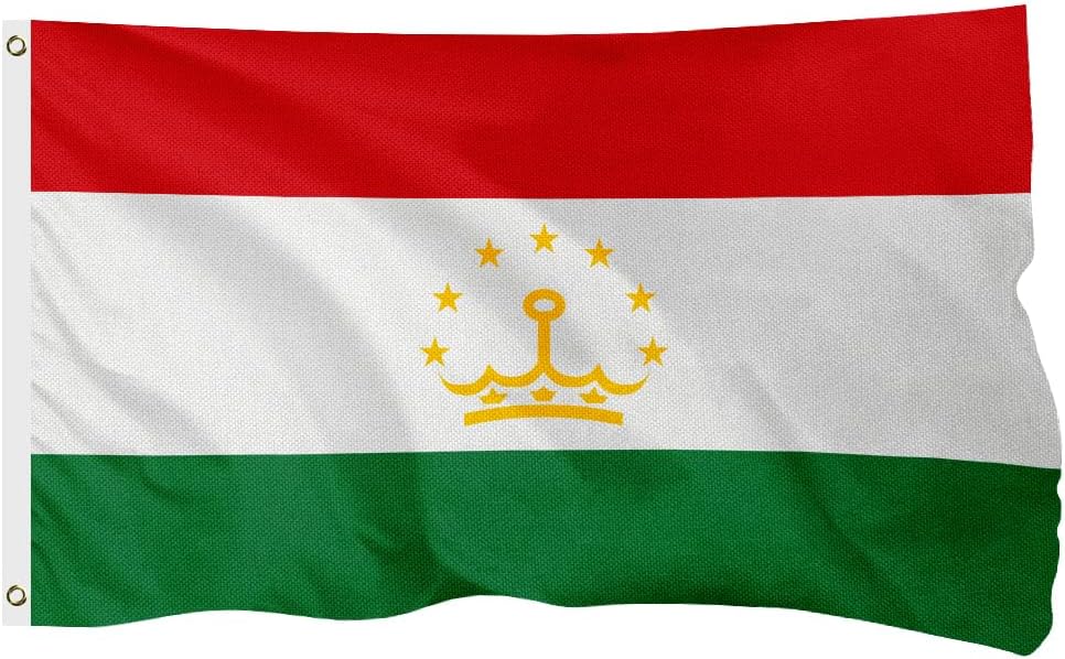 Tajikistan Tajikistani Flag for Outside, 400D Heavy Duty Polyester, Double-Sided Printing, Quadruple Stitched Fly Hem, Fade Resistant, 2 Brass Grommets