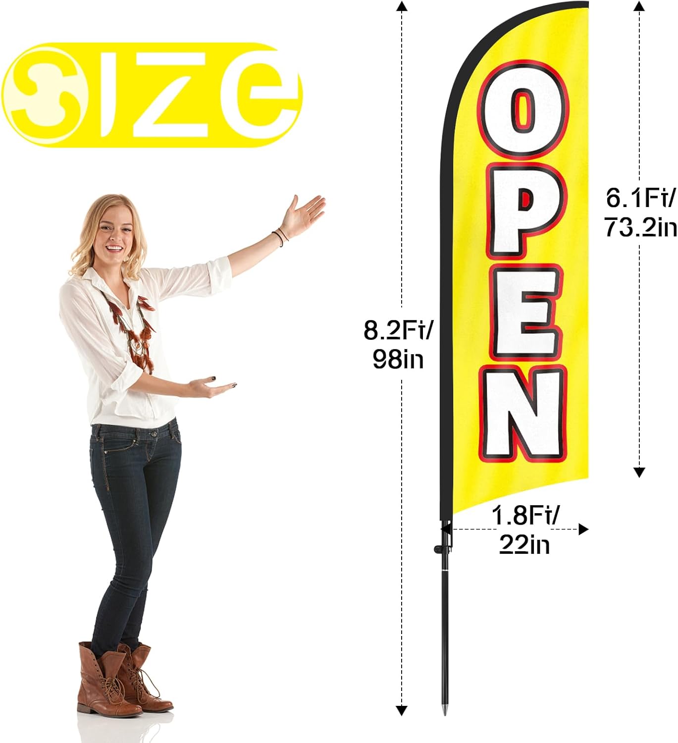 8Ft Open Feather Flag for Business with Pole and Ground Stake