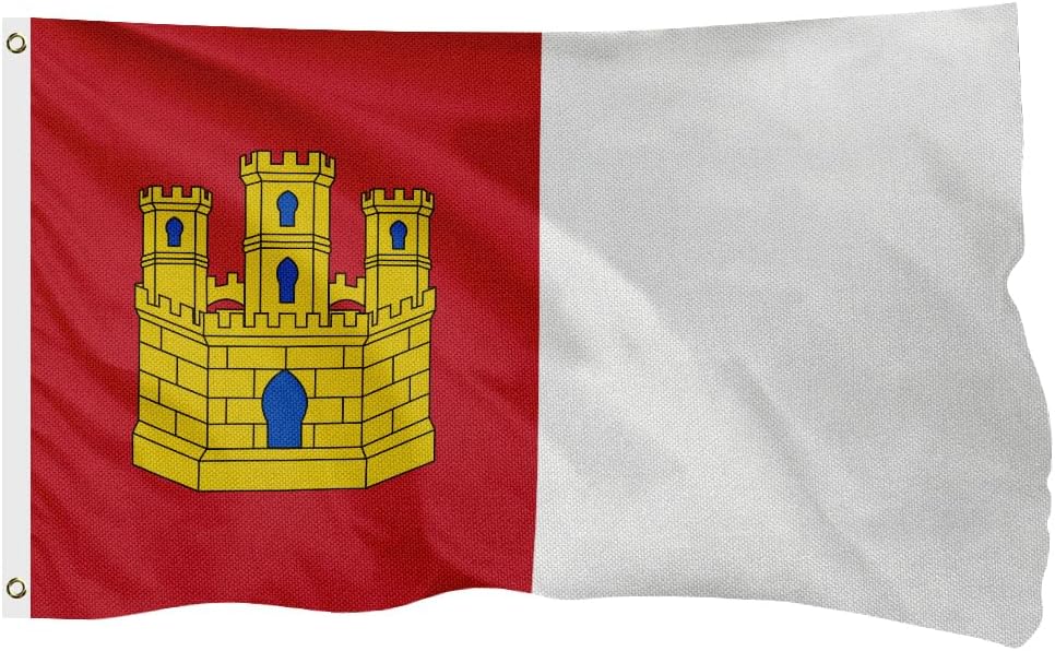 Spain Castile La Mancha Flag for Outside, 400D Heavy Duty Polyester, Double-Sided Printing, Quadruple Stitched Fly Hem, Fade Resistant, 2 Brass Grommets
