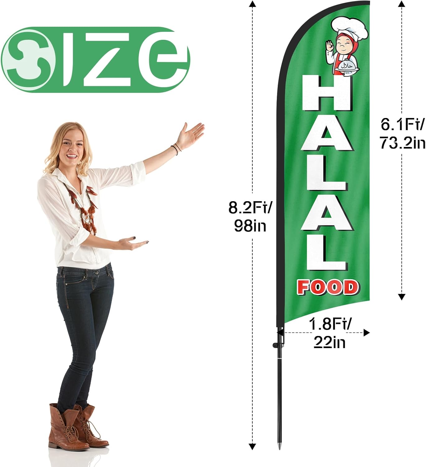 Halal Food Sign Flag Kit - 8ft Halal Food Feather with Pole and Stake